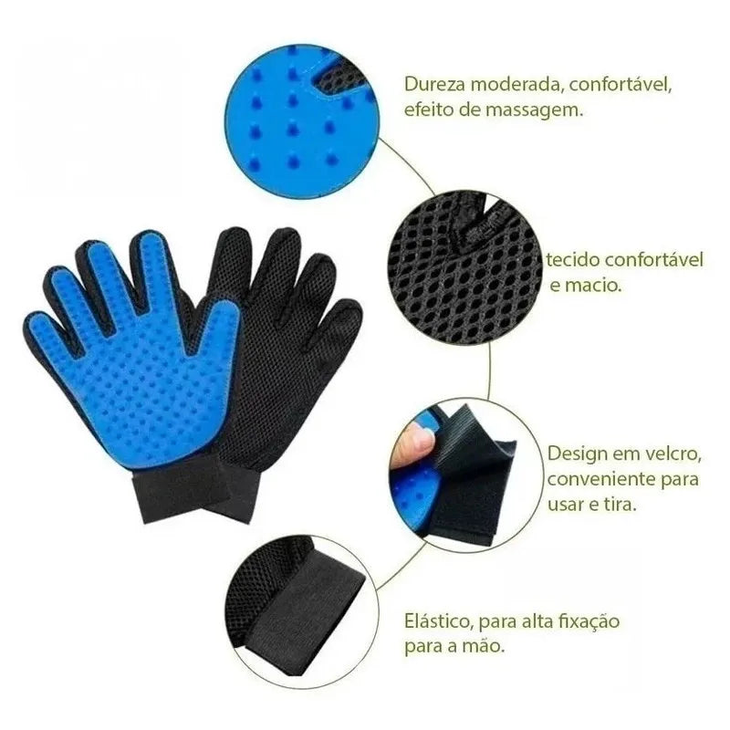 Luva Removedora de Pelos Magnética para Cães e Gatos – Silicone Azul