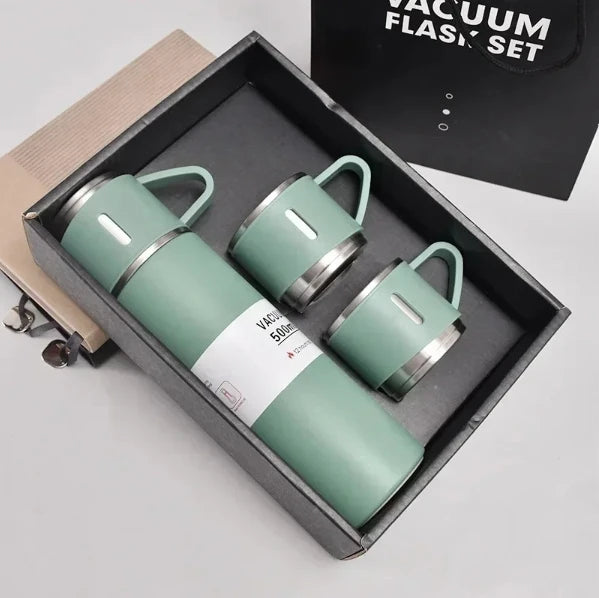Kit Garrafa 500ML com 3 Xicaras Garrafa Termica Aço Inox Fosca Copo Termico