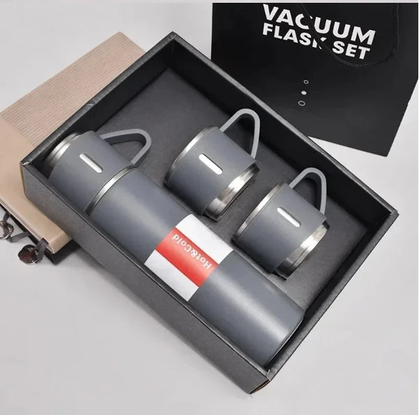 Kit Garrafa 500ML com 3 Xicaras Garrafa Termica Aço Inox Fosca Copo Termico